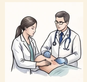 Examen físico y ecografía para diagnóstico de hernia
