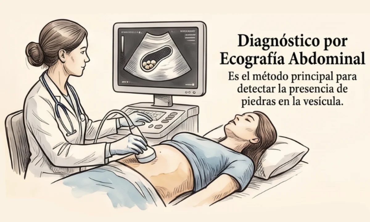 Ecografía abdominal mostrando cálculos en vesícula